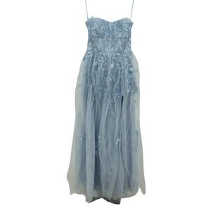Prom Women A-line Tulle Prom Dress With Corset Sweetheart Neckline Blue 8